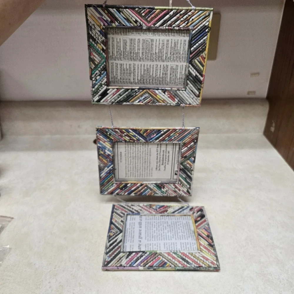 Ten Thousand Villages Recycled Newspaper Triple Hanging Picture Frame Fair Trade